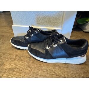 Cole Haan Grand OS Womens Black Leather Suede Low Top Sneakers Metallic Silver 9